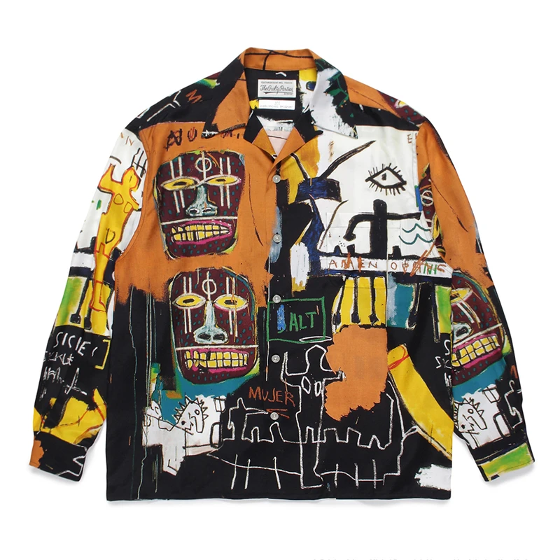 

2024 Spring Summer New Graffiti WACKO MARIA Shirt Men Women 1:1 Top Version Hawaiian Lapel Single Breasted Long Sleeve Shirts