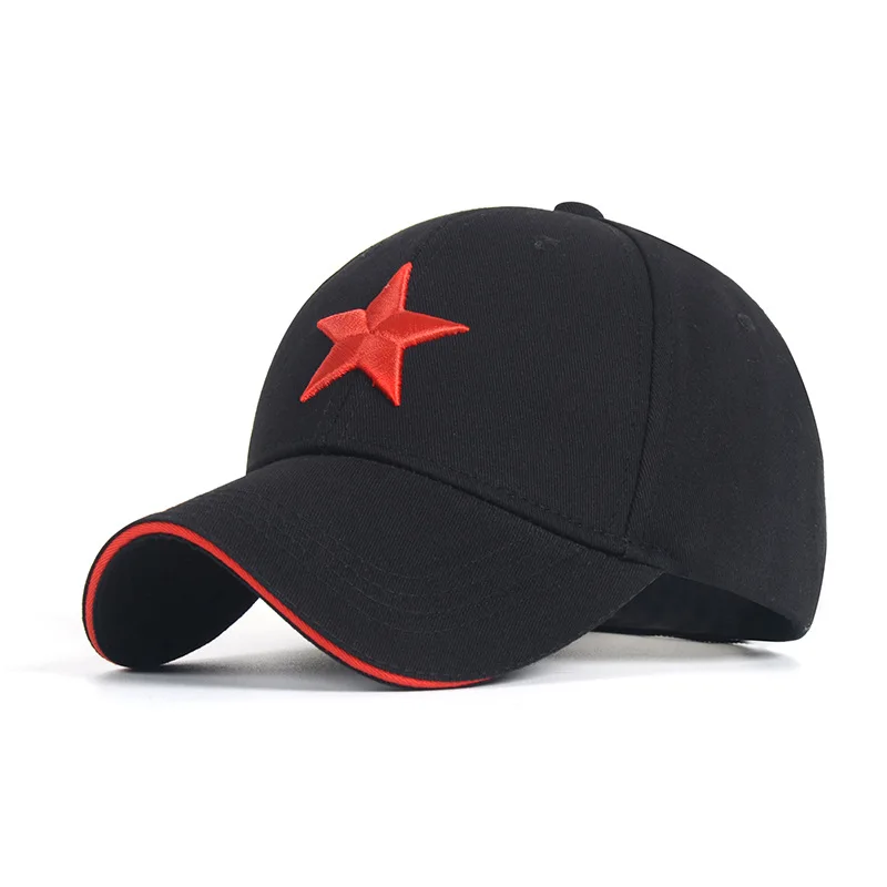 cool baseball caps for guys Unisex Cotton Baseball Caps with Embroidery Red Five-pointed Star Adjustable 6 Panel Snapback Gorras Peaked Cap Sunshade Hat mens grey baseball cap Baseball Caps