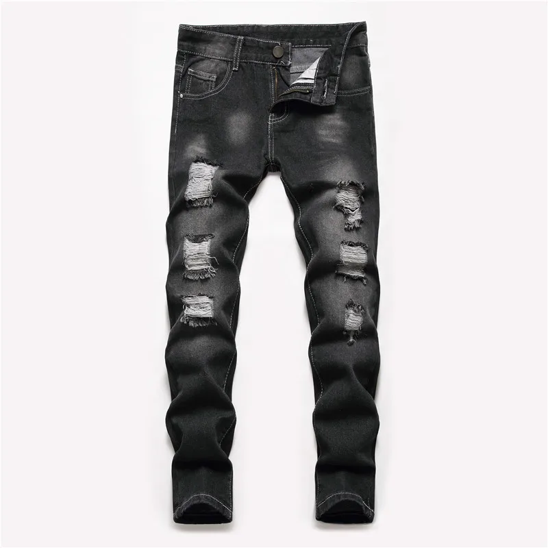 Nieuwe Gescheurde Jeans Met Rechte Pijpen Voor Jongens Voor Kinderen Gewassen Distressed Stretch Denim Broek Grote Casual Broek Voor Kinderen 5-16y