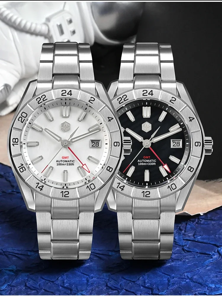 San Martin 42Mm Mop Dial Orologi Di Lusso Da Uomo Business Dress Watch Nh34 Gmt Automatico Meccanico Zaffiro Luminoso 10Bar Sn0130