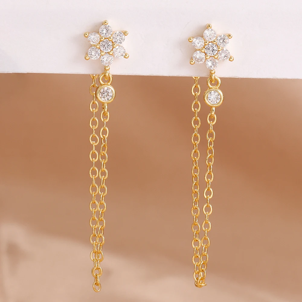 Luxury Stainless Steel Star Dangle Earrings For Women Sparkling Zircons Geometric Ear Piercing Earring Fashion Jewelry aretes