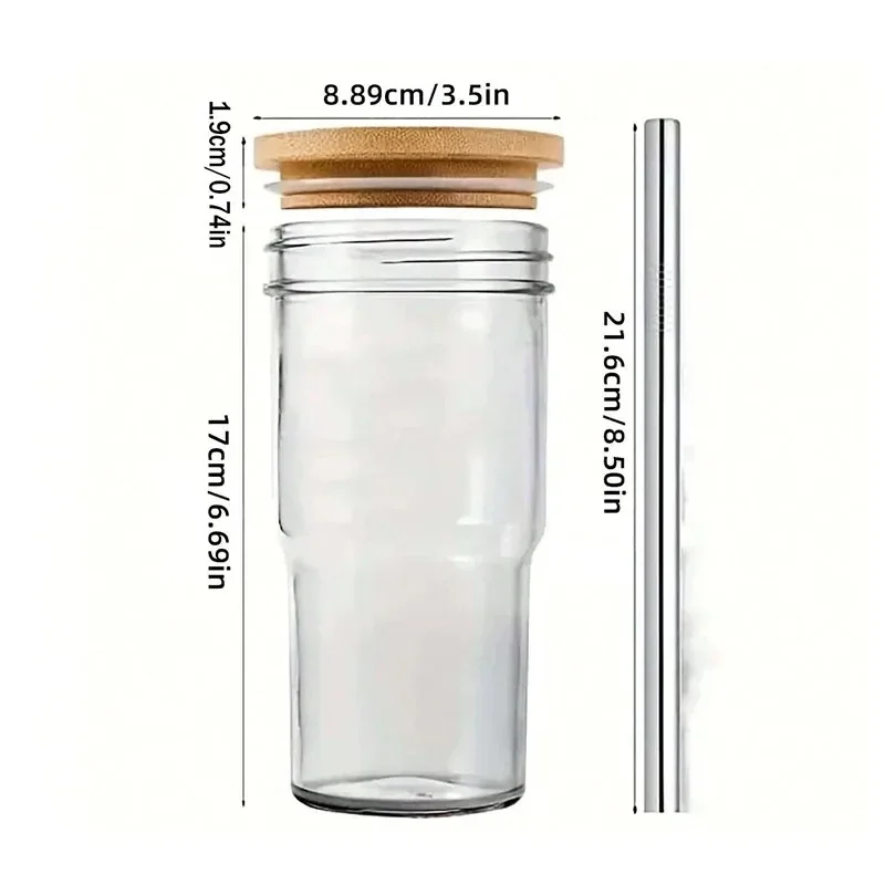 Description Picture 4 of item24OZ Glass Cup With Wooden Lid Straw Transparent Pearl Milk Juice Milk Thickened Glass Cup Breakfast Cup Drinkware Coffee Mug