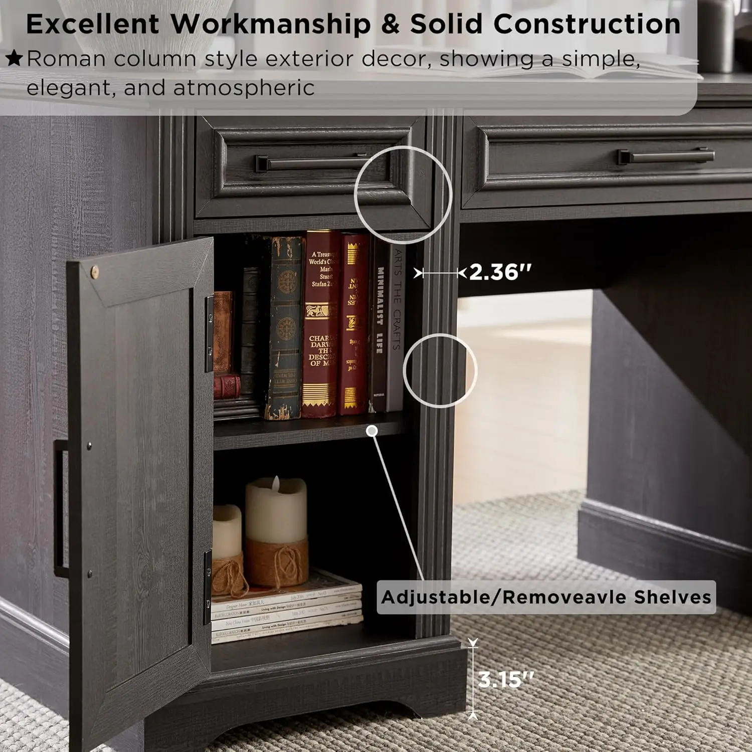 JXQTLINGMU Farmhouse 76" Height Computer Office Desk with Hutch Charging Station Drawers Storage Cabinet Workstation Home 5