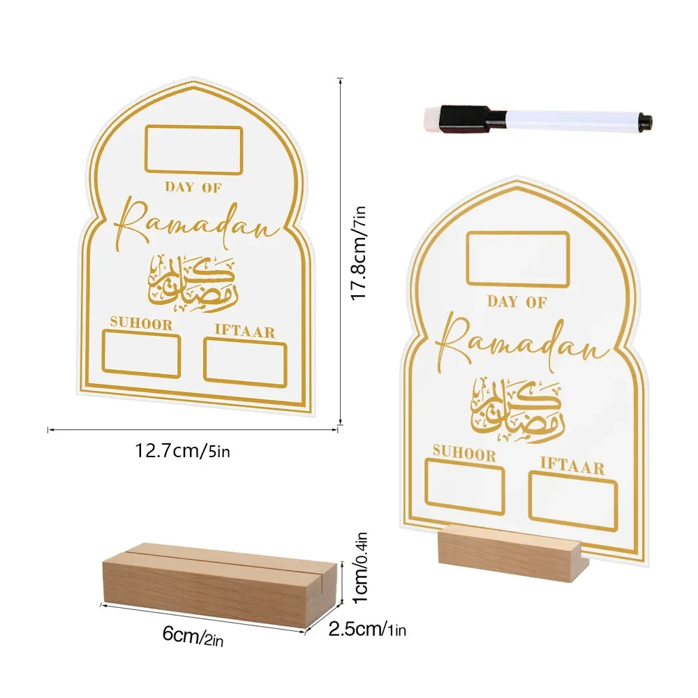 Acrylic Eid Mubarak Calendar Board Wooden Base Table Ornament, Ramadan Advent Day Suhoor Iftaar Countdown Gifts Home decor