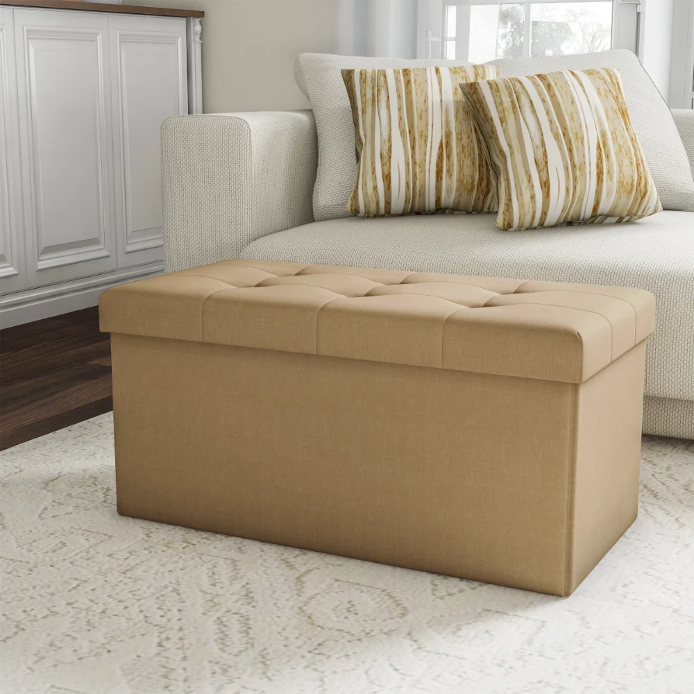 

Home Rectangular Foldable Storage Bench Ottoman, Beige