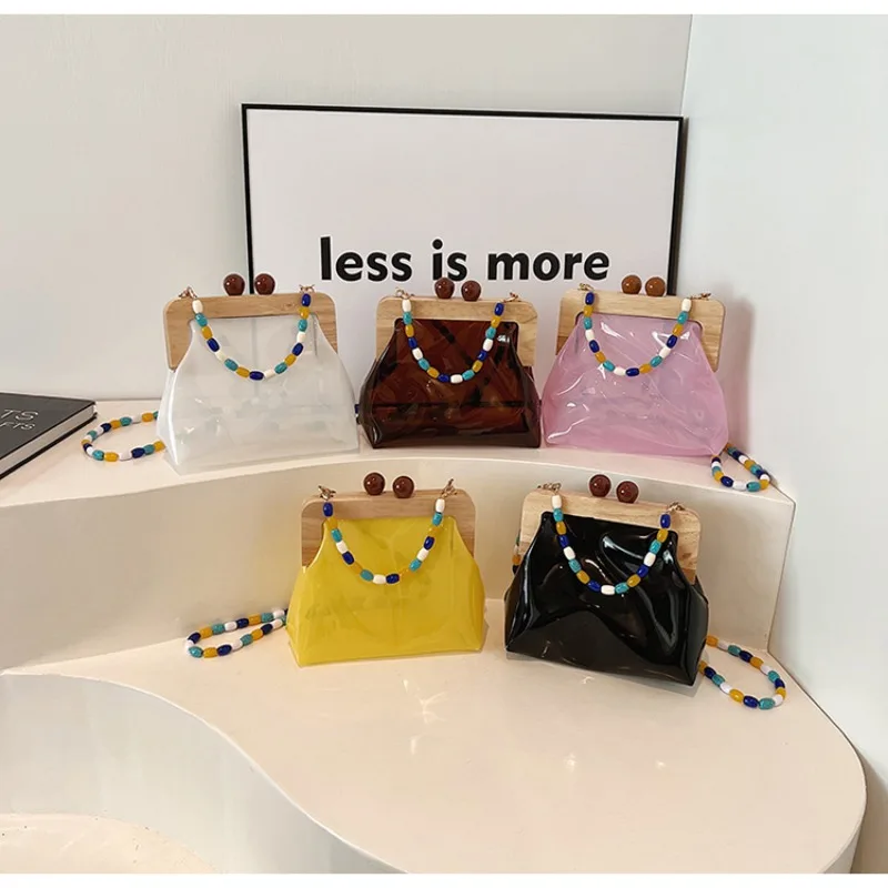 Beading Jelly Shoulder Bags Transparent PVC Crossbody Bags for Women Fashion Versatile Unique Design Internet Celebrity