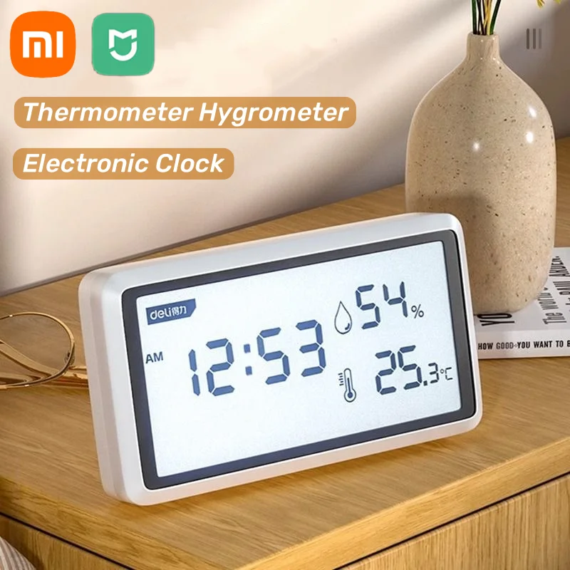 Xiaomi Electronic Thermometer Hygrometer Indoor Weather Station Sensor High Precision With Clock Function LCD Digital Display temperature humidity sensor,temperature humidity meter