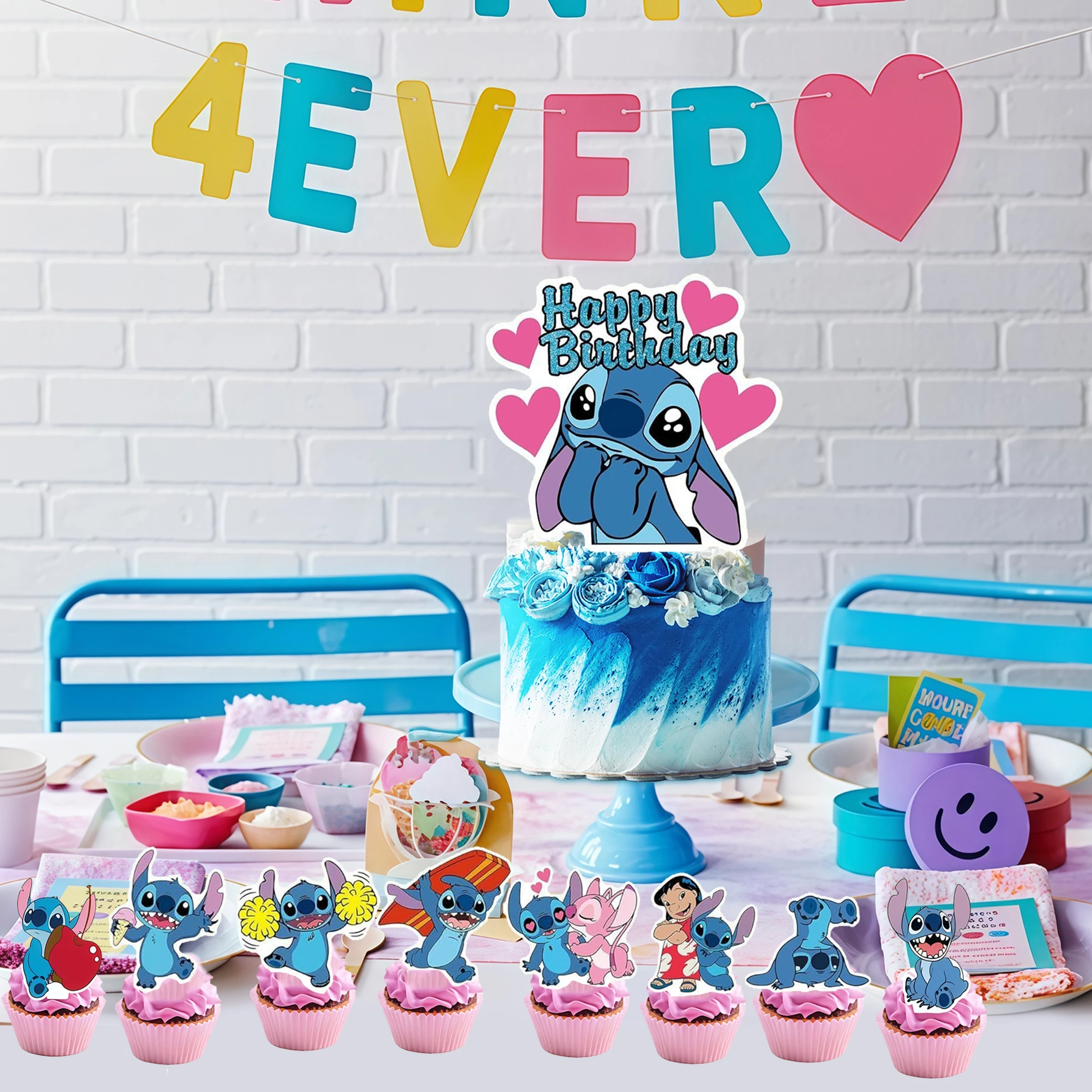 Stitch-Themed Birthday Cake and Cupcake Topper Set
