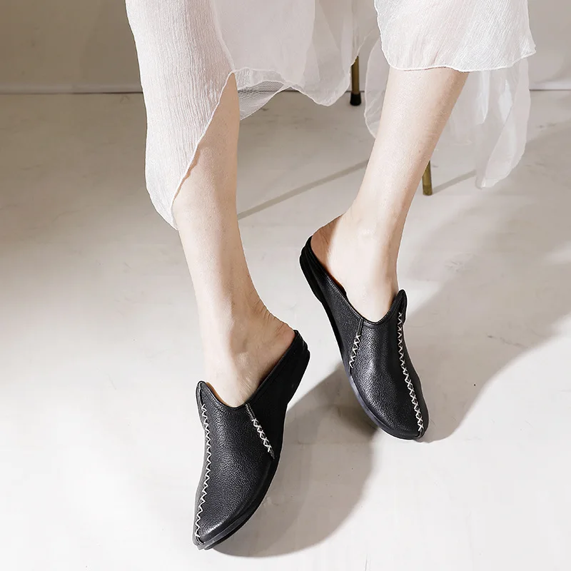 

GKTINOO 2024 Women Slippers Summer Flat Heel Casual Mules Shoes 100% Genuine Leather Slingbacks Slip-On Comfort Outside Slippers