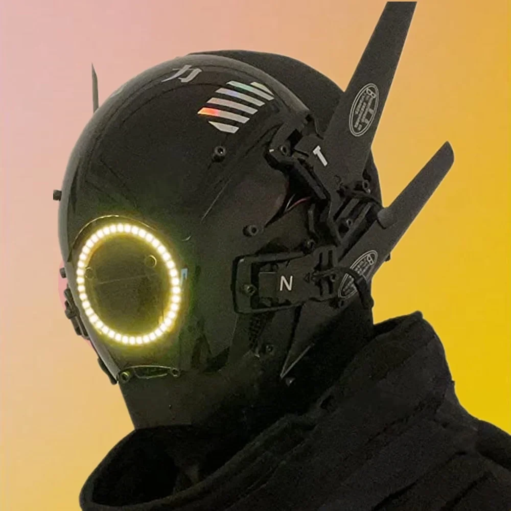 LIGUOGUO Cyberpunk - Máscara Cibernética Para Hombre Con Luz LED Para Cosplay Casco Punk Mascara Futurista Mascara De Anime Samurai Accesorios
