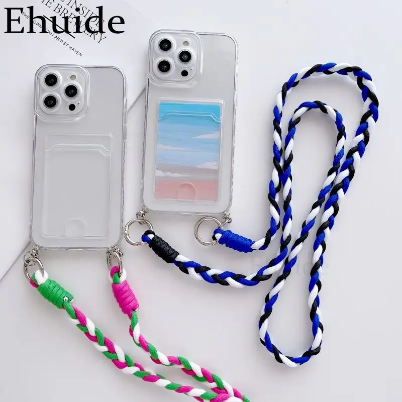 Crossbody Strap Case with Braid Lanyard, Neck Cord, and Clear Card Slot Cover