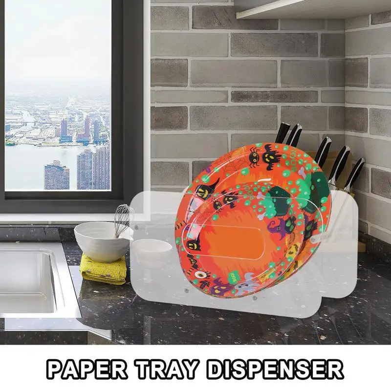 Counter Top Paper Plate Organizer Utensil Organizer 7-12 Inches Acrylic Flatware Dispenser Holder For Kitchen Counter Top