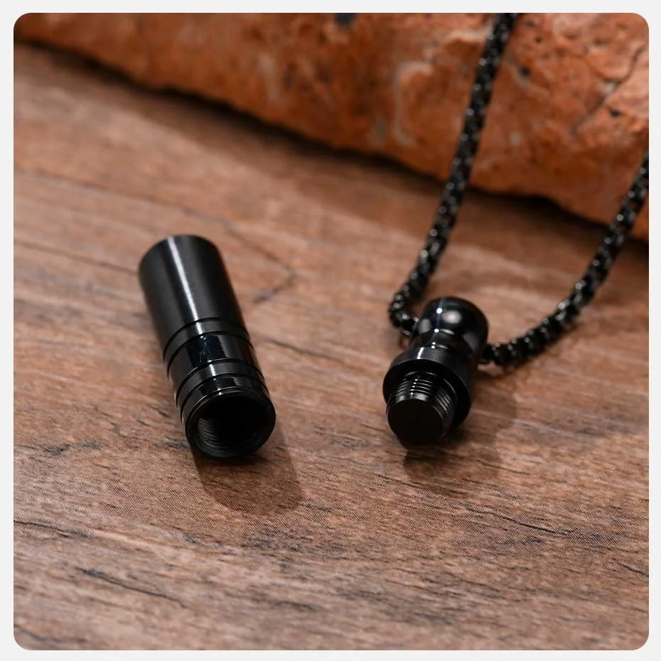 Vnox Herren Urnen-Anhänger-Halskette für Asche, Aschefläschchen-Zylinder aus Edelstahl, Parfümhalter-Halsband, Andenken-Geschenke – Detail 14