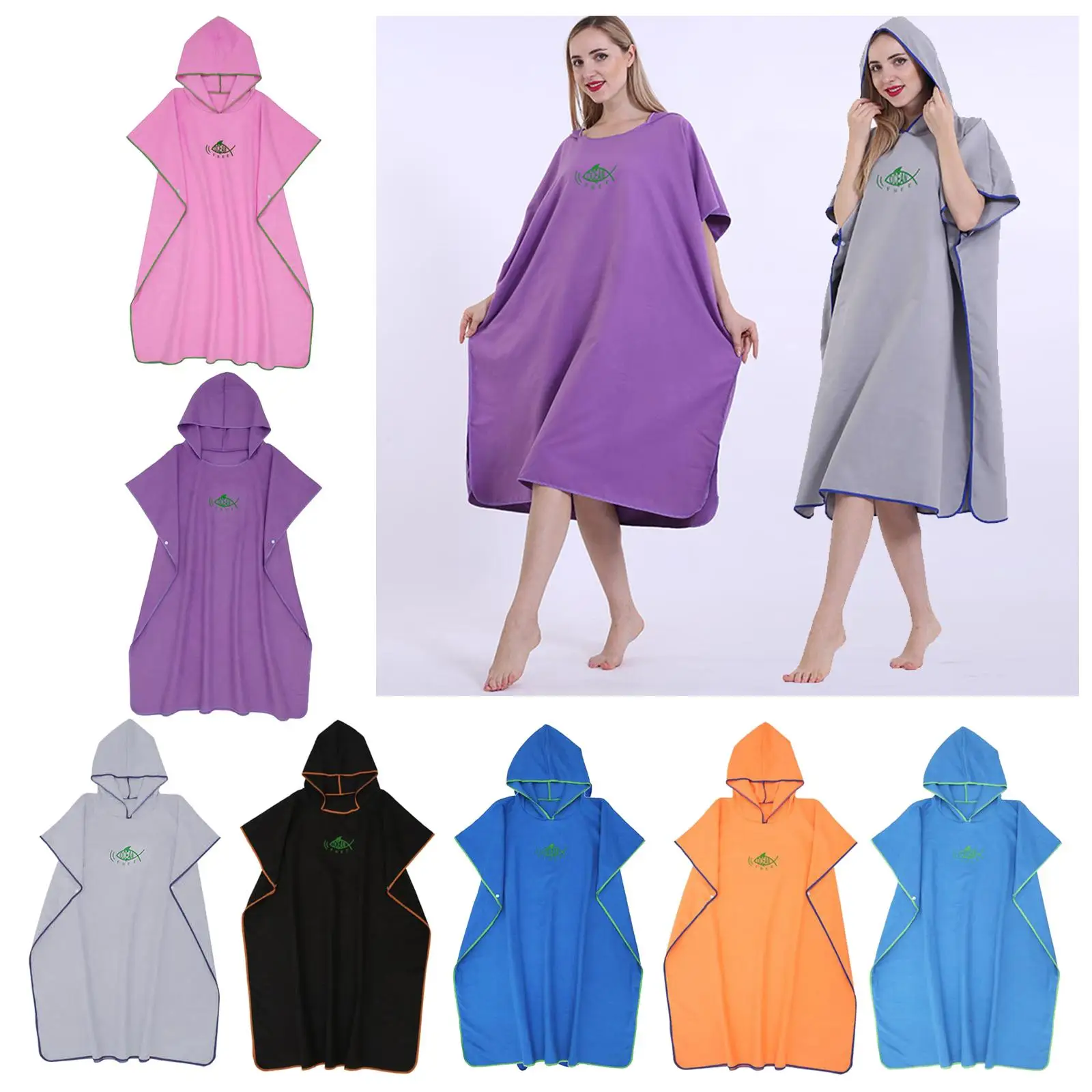 Poncho de bain en microfibre, pour homme et femme, compact et très