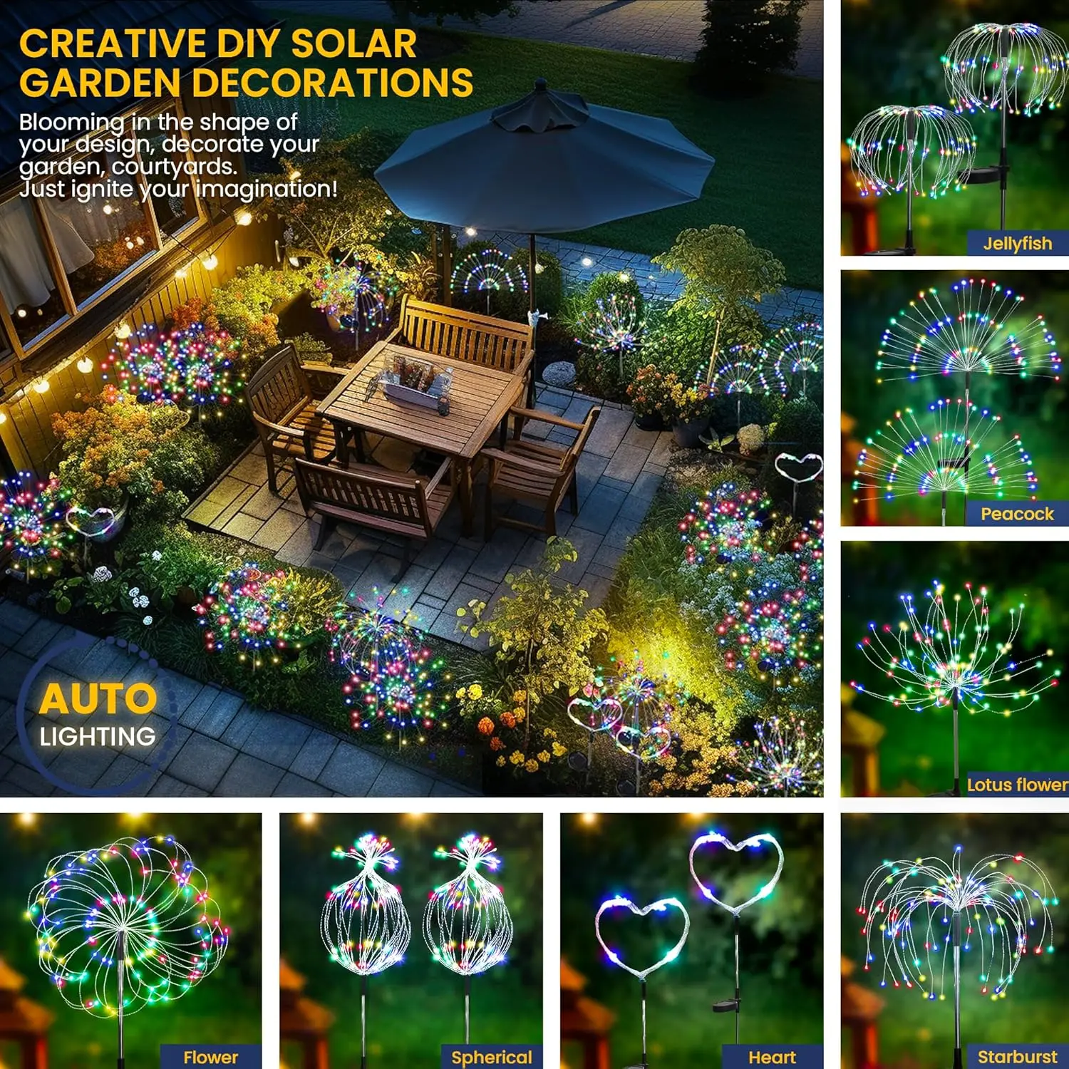 Solarleuchten für den Garten im Freien, 60/200/420 LED, Löwenzahn-Beleuchtung, Solar-Feuerwerk, Licht für Weihnachten, Halloween, Rasendekoration_voghion.com