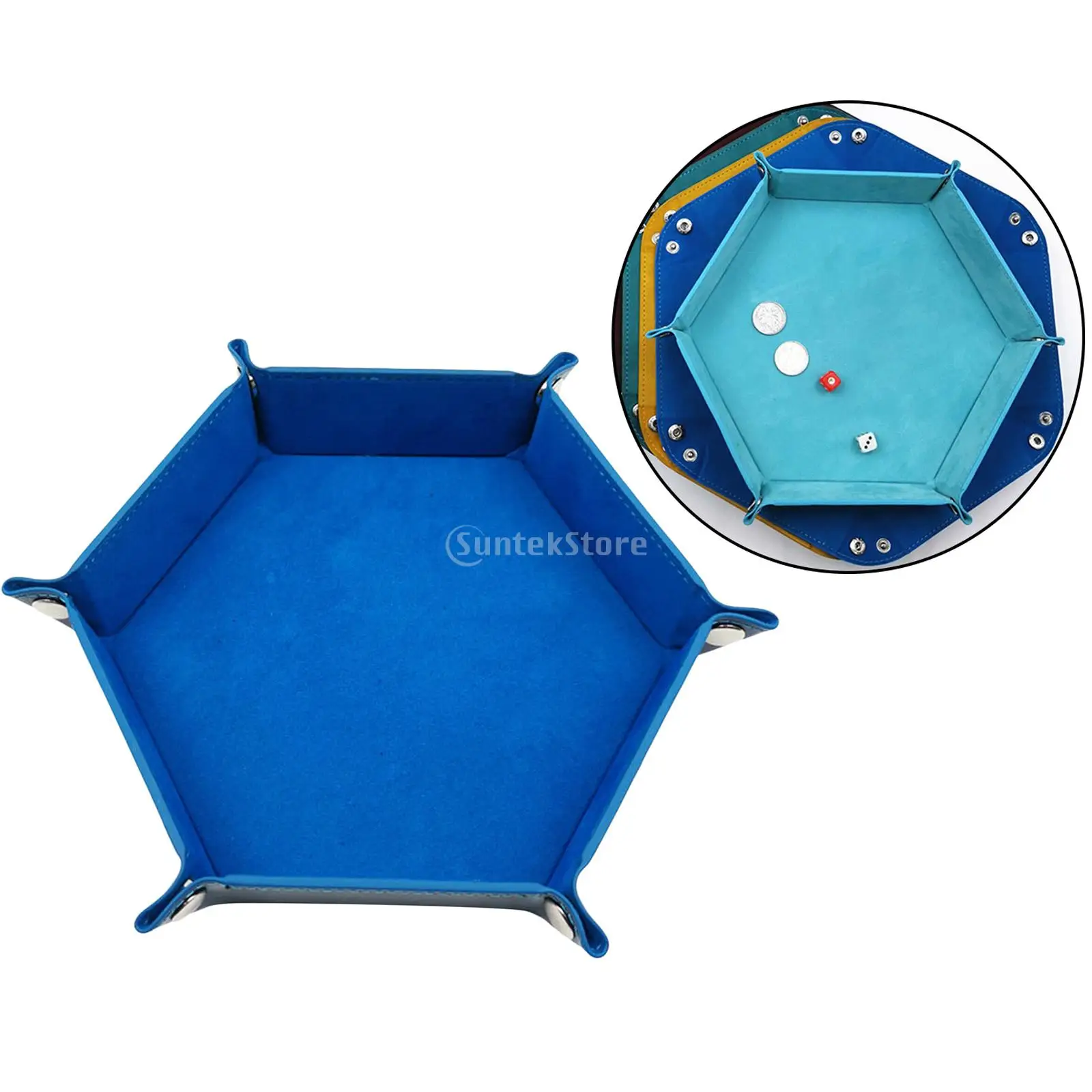 Foldable Dice Tray PU Leather Hexagonal Folding Dice Tray Box Game for RPG DND Game Storage Table Board Games