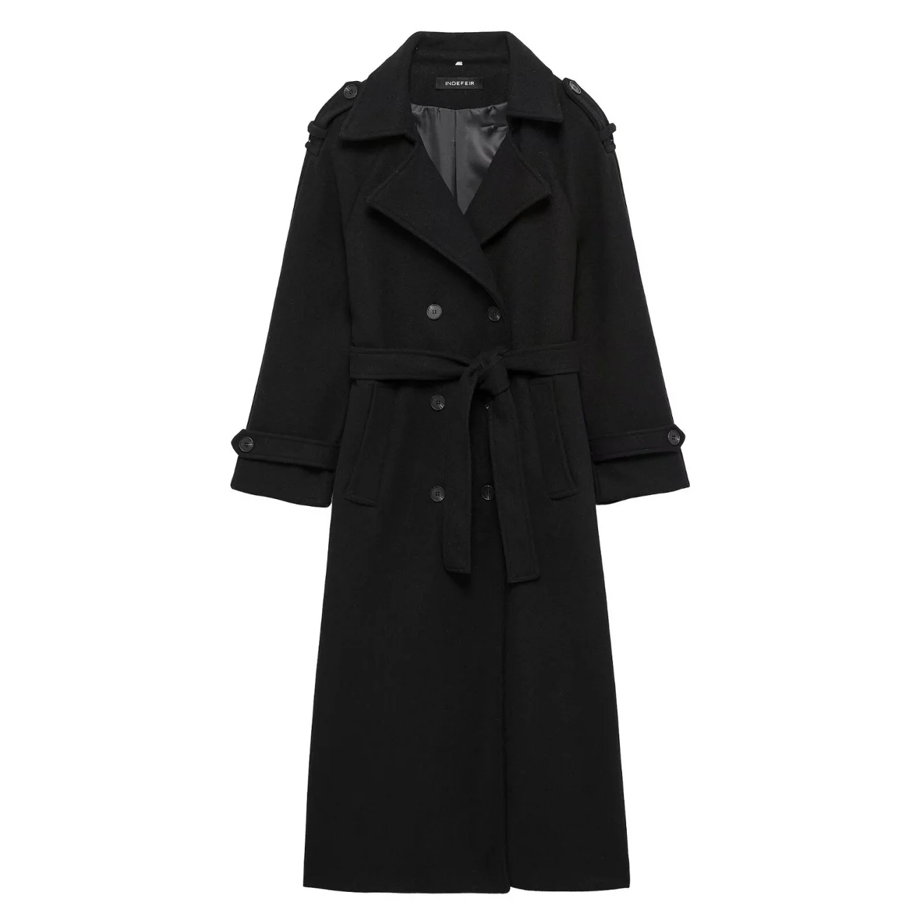 Women Solid Double Breasted Wool Coat With Belt Female Vintage Turn-Down Collar Long Sleeves Coat Lady Chic Overcoat Streetwear