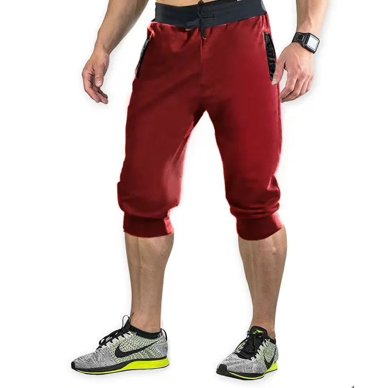 2025 Fashion New Men's Casual Sports Pants Homme Drawstring Running Shorts Elastic Fitness Pants 7-Part Pants M-4XL Male 4