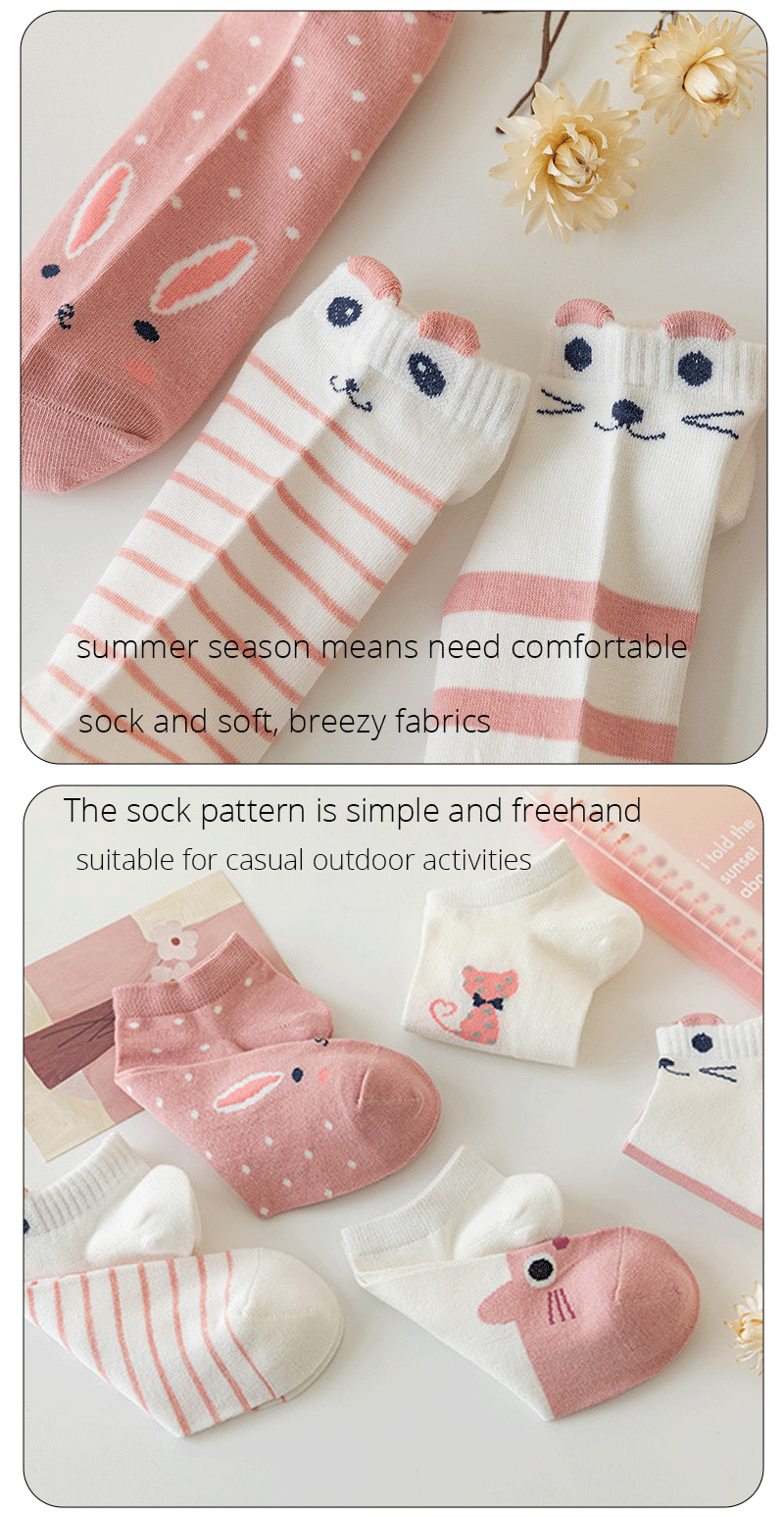 5 Paar Damen kurze Röhren socken rosa Katze dünn vier Jahreszeiten niedliches Boot socken top in trend igen Socken – Detail 4