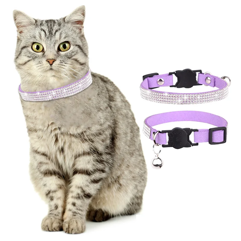Collare Per Gatti In Morbida Pelle Scamosciata Collari Per Gatti Con Strass Bling Con Campana Di Sicurezza Breakaway Pet Puppy Kitten Collana Regolabi