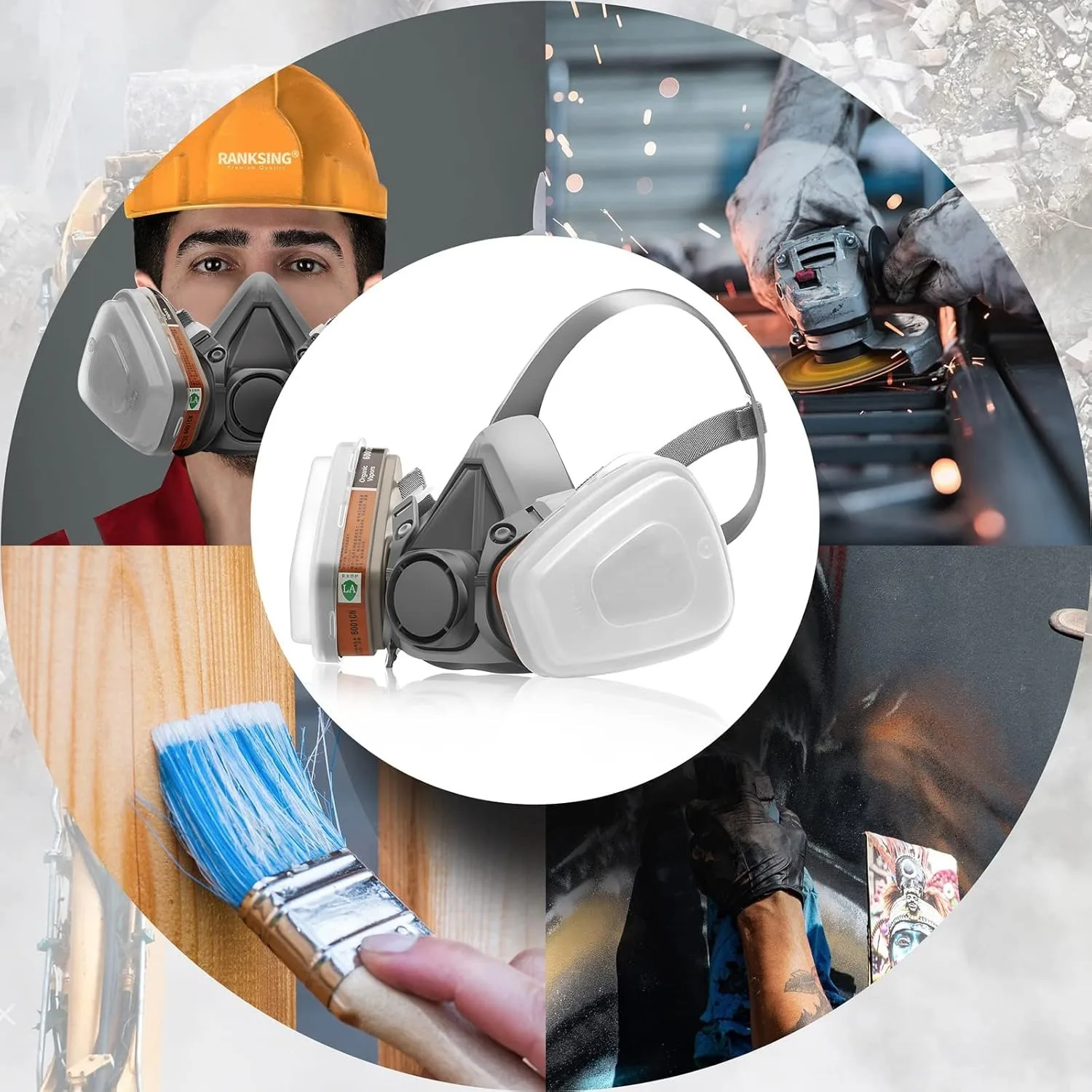 3M Reusable Respirator Gas Mask Half Facepiece Shield 6200 Face Cover with Filters for Dust, Fumes, Asbestos, Chemicals