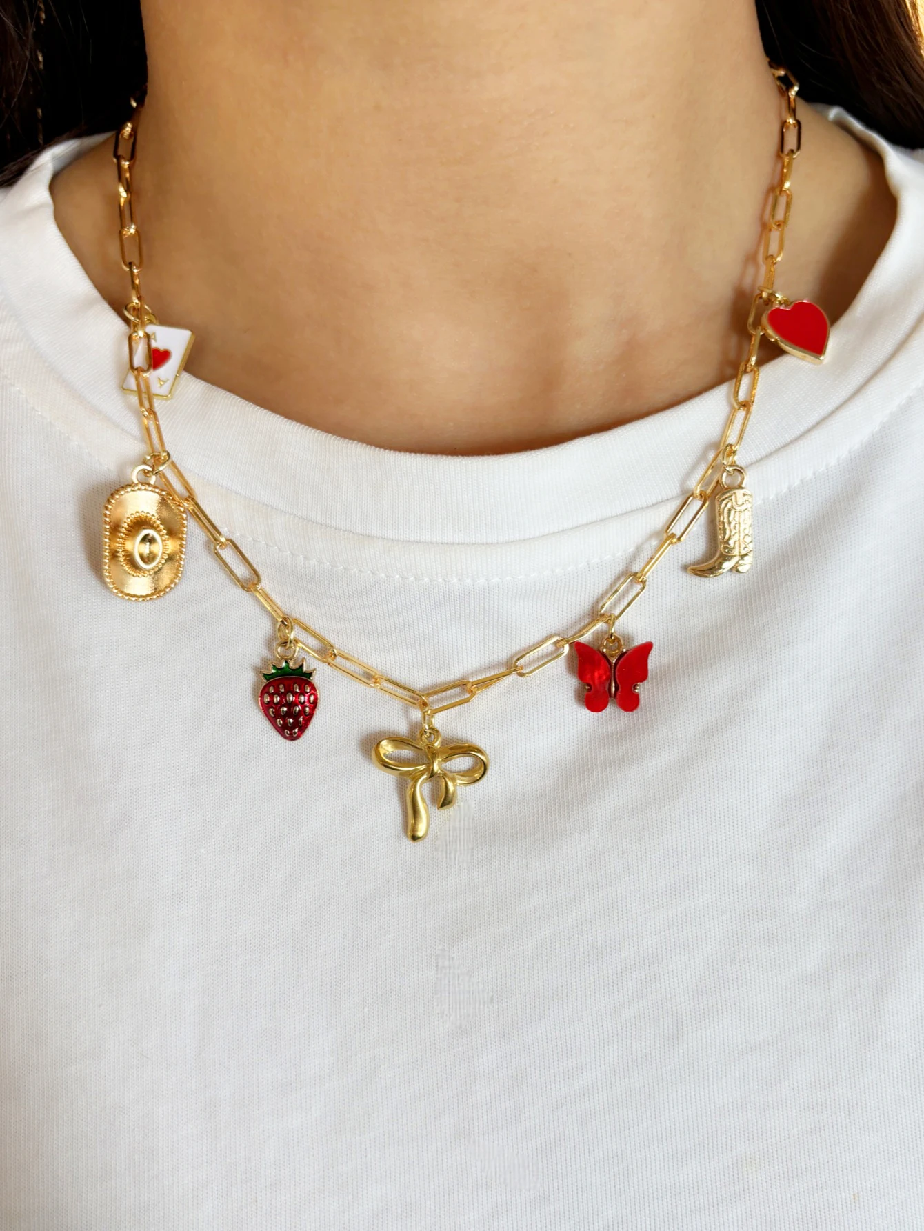 Creative Stainless Steel Bow Strawberry Pendant Necklace For Women
