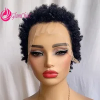Haute qualité 13*4 dentelle avant africaine défilement chenille couleur naturelle 6 pouces perruque de cheveux humains 180% densité brésilienne vierge Remy 1
