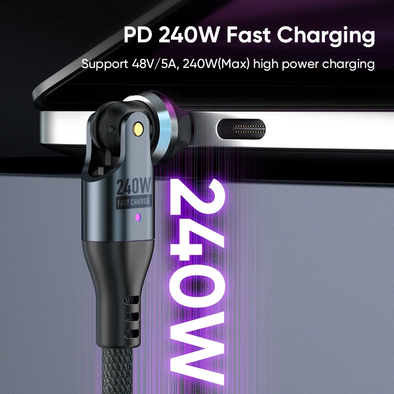 รูปสินค้า สายชาร์จ USB-C หมุนได้ พร้อมไฟแสดงสถานะ