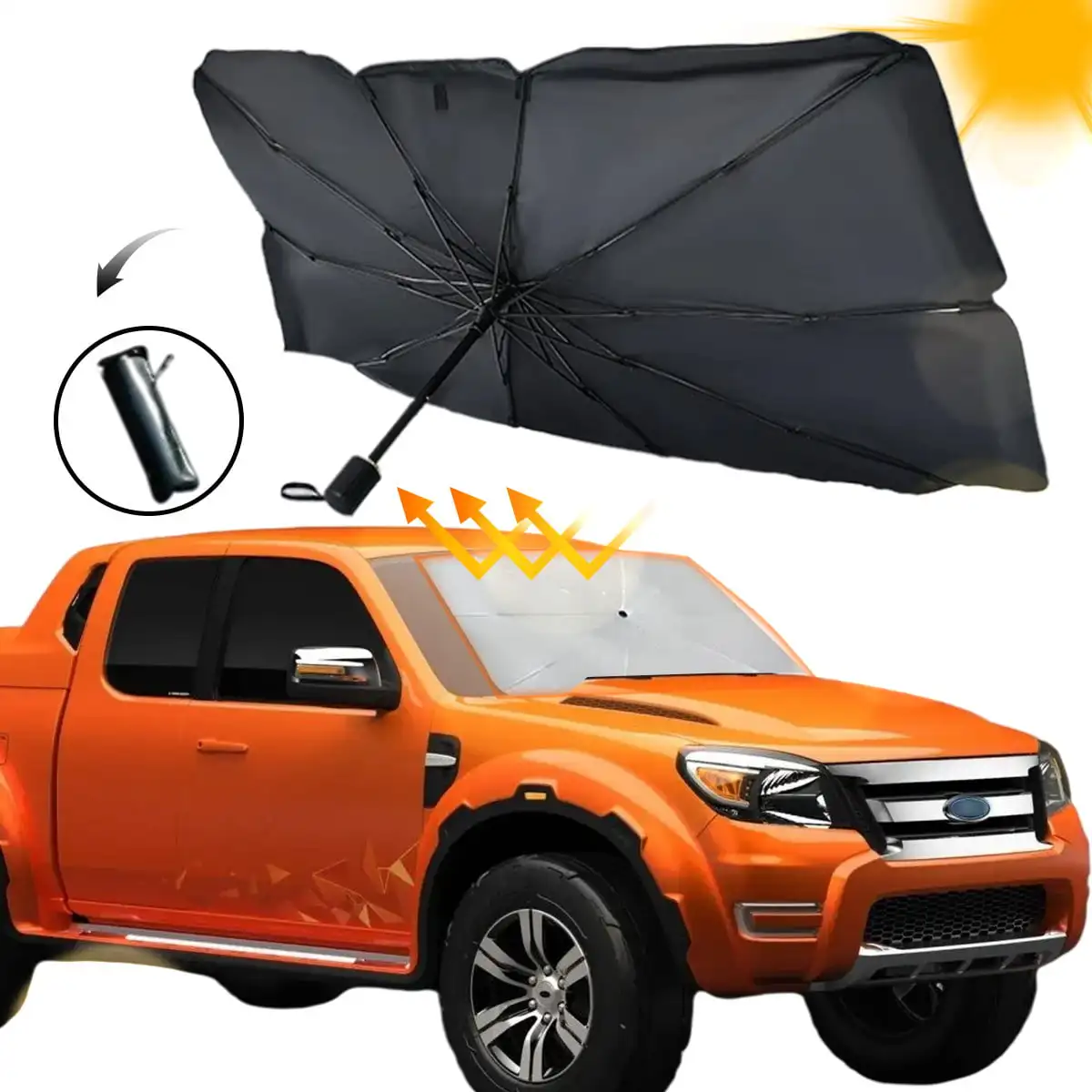 

Foldable Windshield Car Sunshade, Front Window Summer Umbrella, Heat Insulation Protection, Truck and Car Windshield