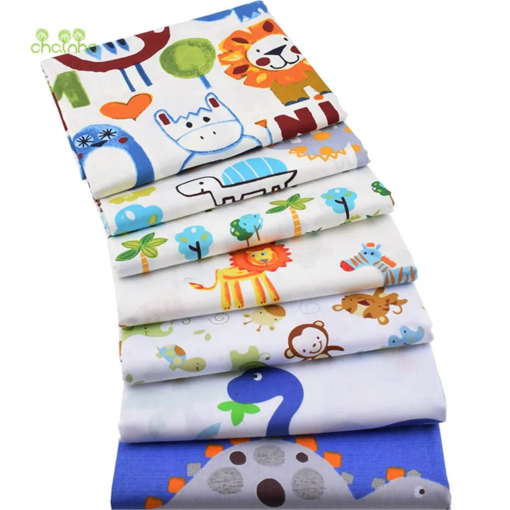 Chainho,Printed Twill Weave Cotton Fabric,DIY Sewing Quilting Material,Patchwork Cloth,7 Designs Cartoon Series,2 Sizes,15C155