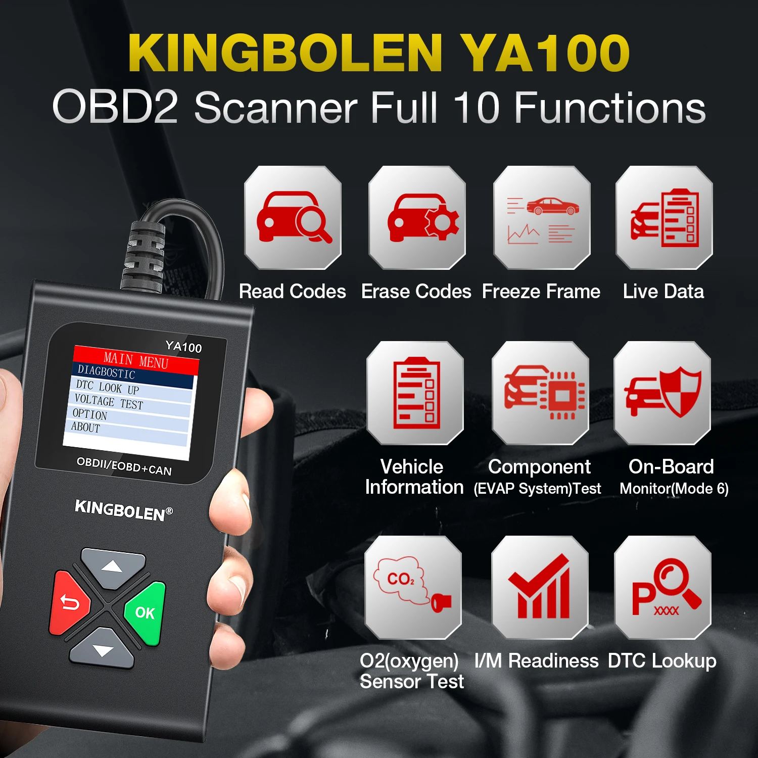 핫 세일링 KINGBOLEN YA100 OBD2 스캐너 풀 OBD2/EOBD2 기능 자동차 배터리 테스트 엔진 체크 진단 도구