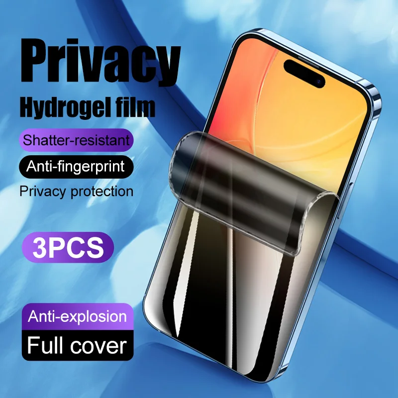 

3pcs Privacy hydrogel film for iPhone 14 Pro 15 Plus 13 12 Mini 11 XR XS Max X soft full cover phone screen protector Not Glass