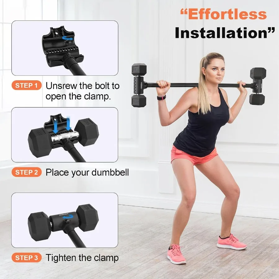 Dumbbell to Barbell Converter, Transform Dumbbells to Barbell Bar, Dumbbell Barbell Converter for Home Gym, Adjustable to 200 lb