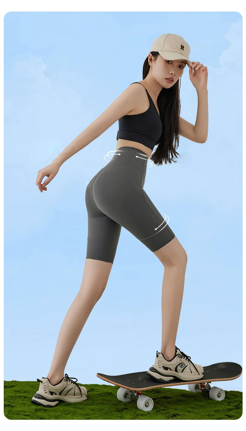 BIVIGAOS Summer High Waist Tight-Fitting Butt Lifter Shark Cycling Shorts Women Knee-Length Sports Fitness Biker Shorts Leggings