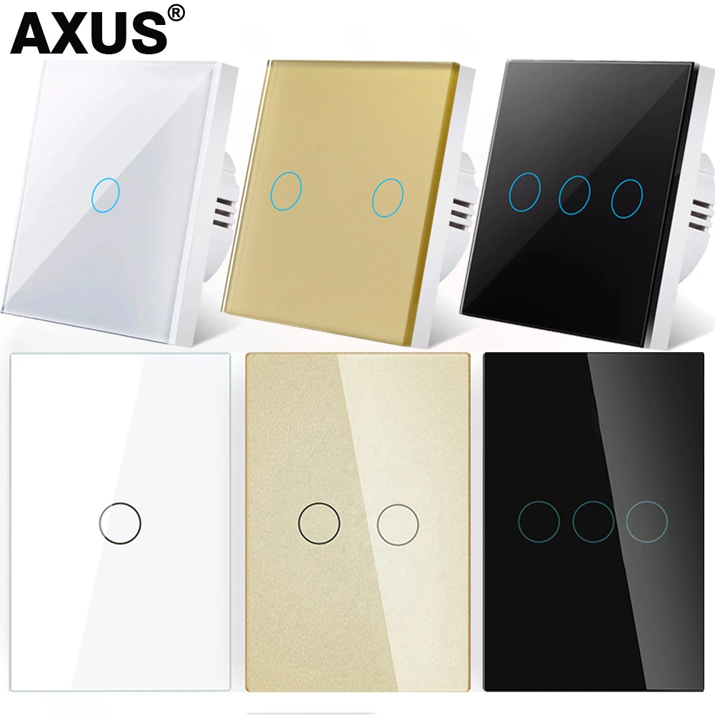 AXUS EU/US AC100240V Tempered White Crystal Glass Touch Switch Panel