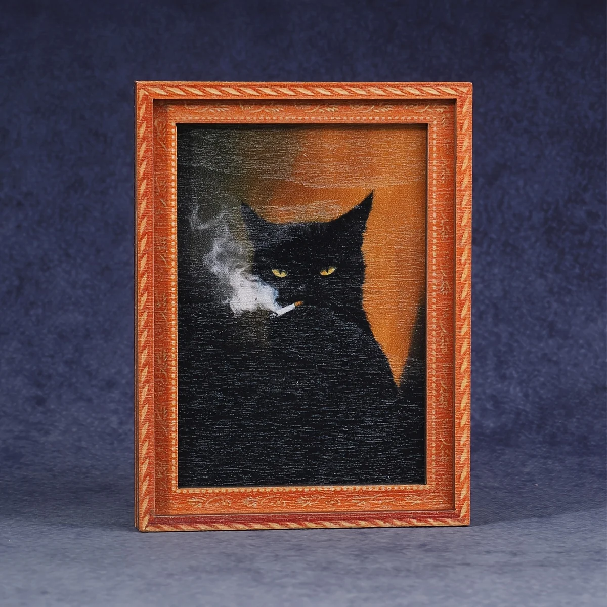 Black Cat Series Oil Painting Style Screaming Kitten Magnetic Photo Frame Wooden Vintage Magnetic Fridge Magnet