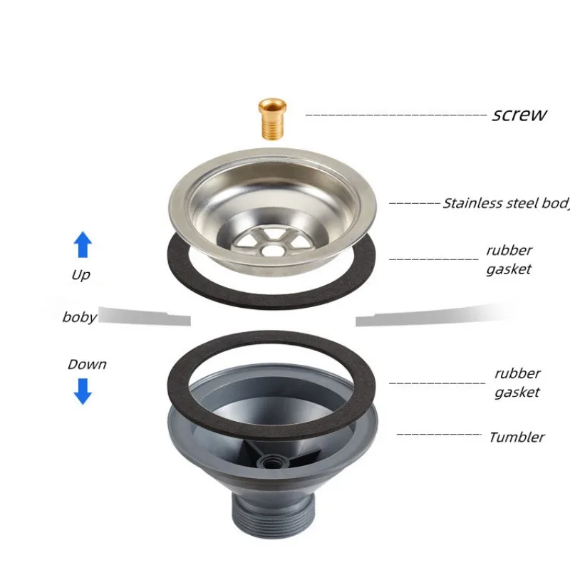 Escurridor de fregadero de acero inoxidable, 1 piezas, colador de residuos con tapa de sellado, tapón de fregadero para cocina y baño, piezas de repuesto