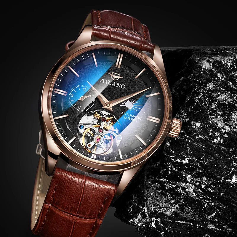 

AILANG Luxury Tourbillon Mechanical Watch for Men Leather Waterproof Luminous Fashion Moon Phase Watches Mens Relogio Masculino