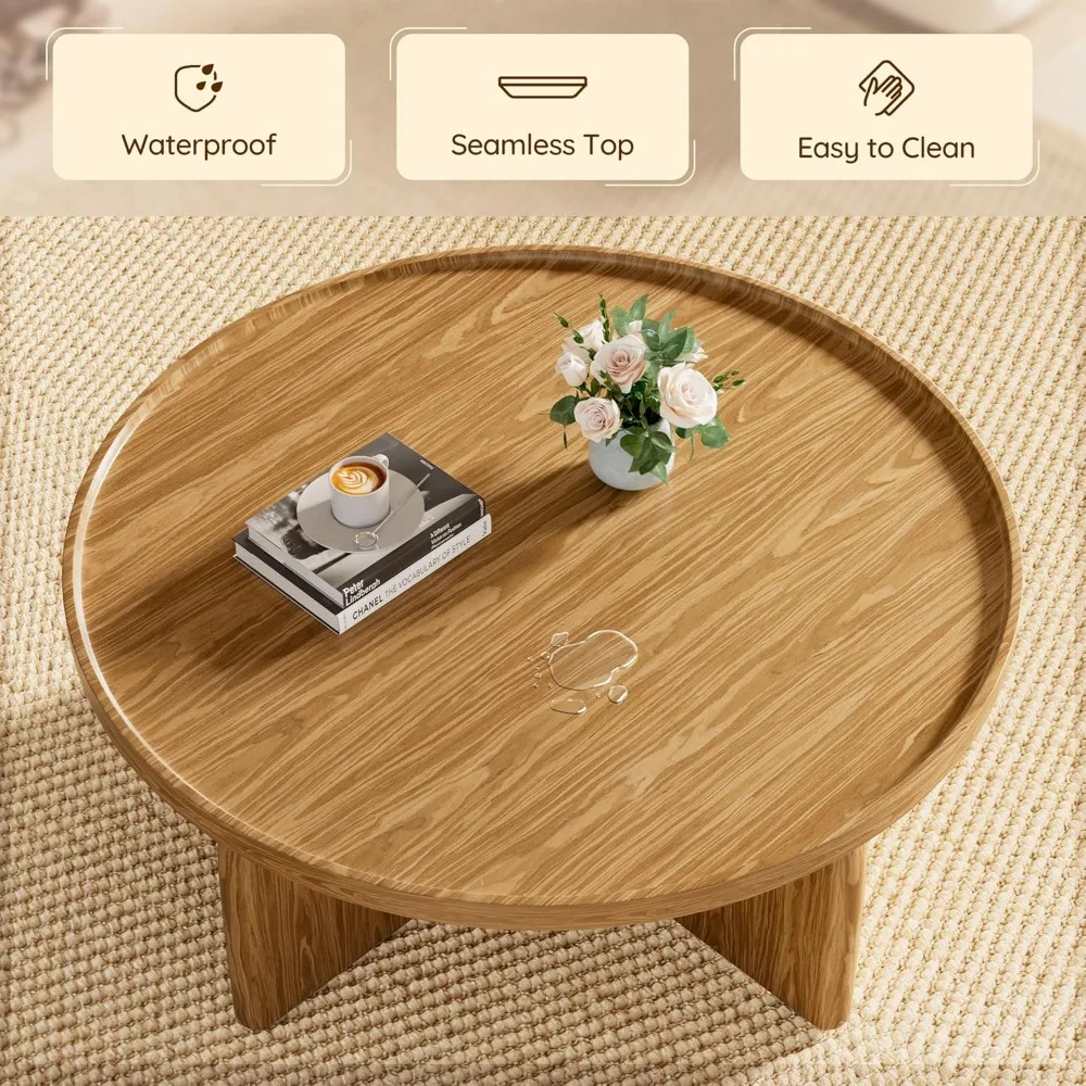 31.5" Round Wooden Coffee Table, Modern Farmhouse Style, Child-Safe, Easy Assembly