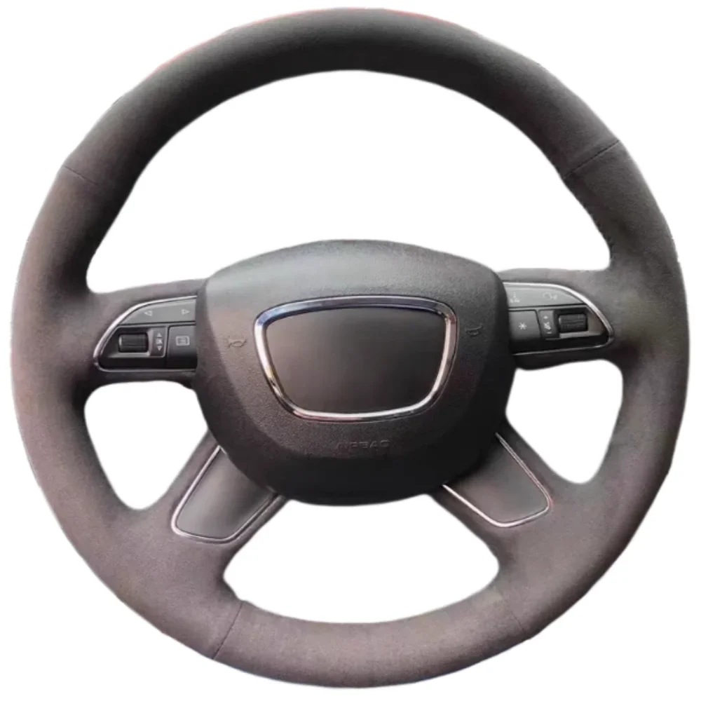 Luxury Suede Leather Black Steering Wheel Cover - Premium Auto Accessory