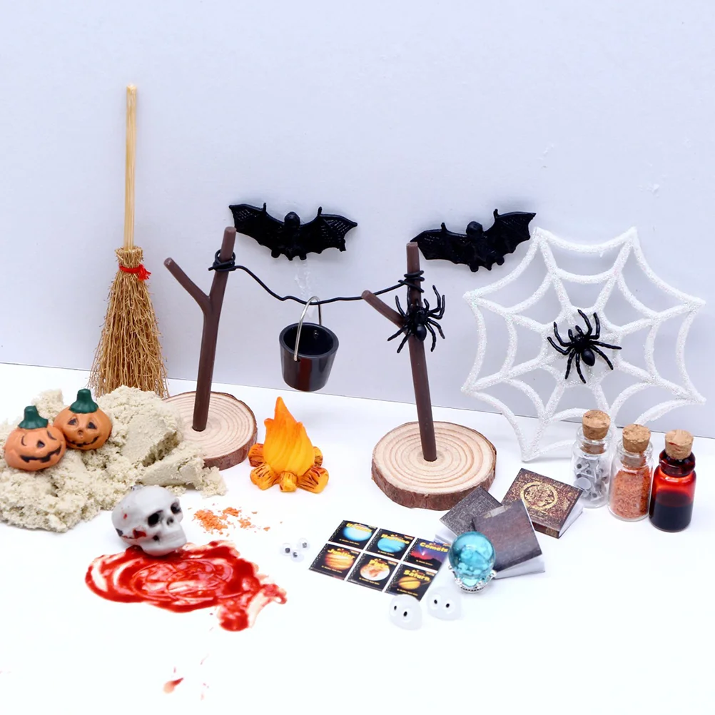 

26 Pcs Set Mini Dollhouse Halloween Village Ornaments Plastic Miniatures Pumpkin