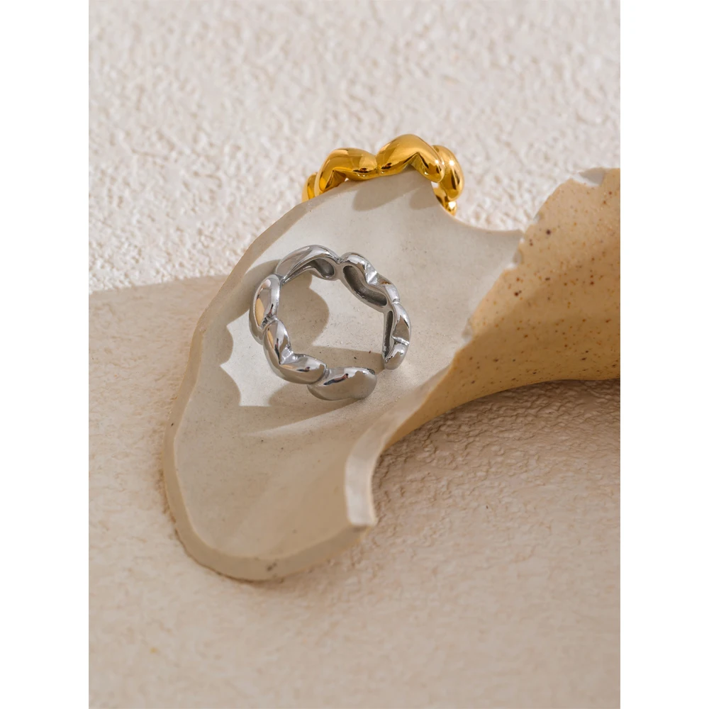 Yhpup Jewelry Ring Gold Silver Color Stainless Steel Popular Fashion for Women