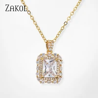 ZAKOL Simple Shiny AAA Cubic Zirconia Rectangle Pendant Necklaces Glamour Bridal Wedding Chain Necklace Fashion Jewelry NP1018 2