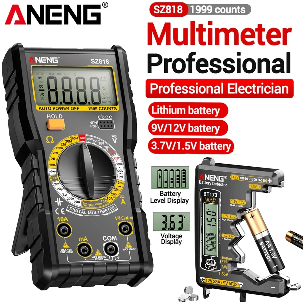 Digital Multimeter Intelligent Automotive Voltage Triode Tester SZ818+BT173 9V/12V Digital Display Battery Tester Detector Tools