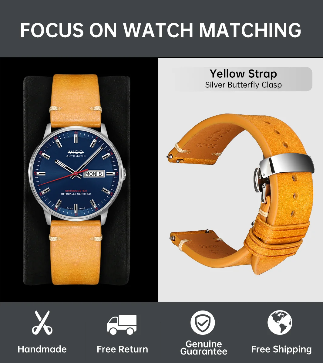 Italian Pueblo Leather Luxury Quick Release Watch Strap - Premium Watch Band Bracelet in 20mm & 22mm Sizes