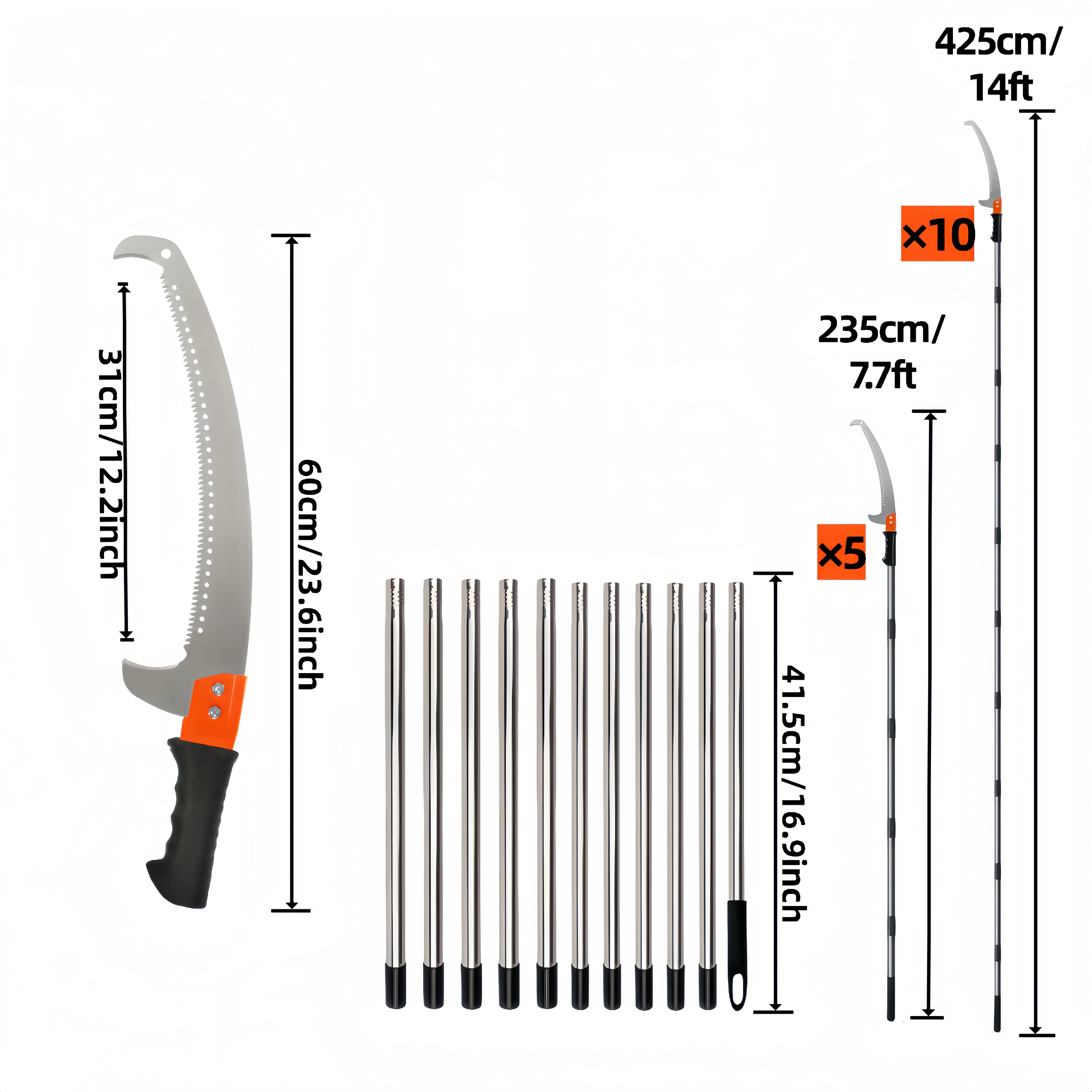 확장형 이중 훅 공중톱, 다기능 정원 가지치기 톱, 텔레스코픽 과일나무 가지치기 톱, 정원 가지치기 도구