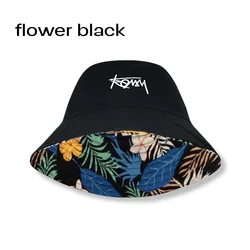 Oversized Unisex Hip Hop Bucket Hat - Large Fashionable Summer Sun Cap - XL 61-63CM (Flower black)