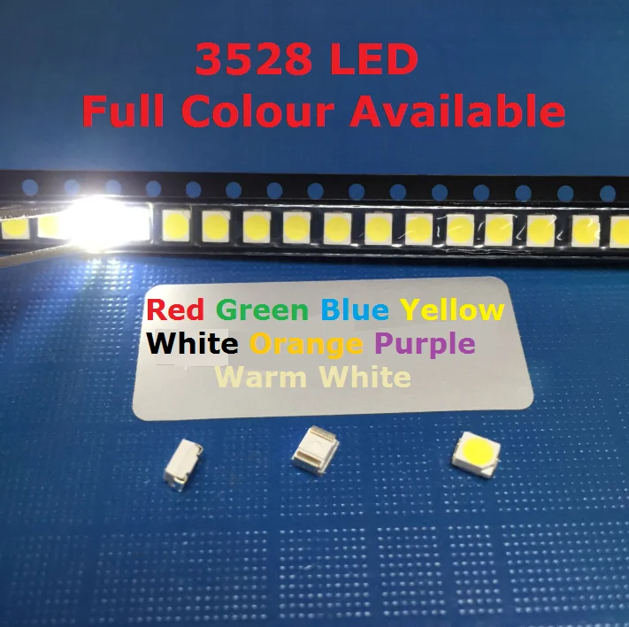 100 LED SMD 3528 Bianchi – 3,5x2,8 Mm, 3V 20mA, 7-8 LM, Alta Intensità, Per Progetti Fai-da-te E Cruscotti