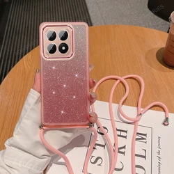 Luxury Crossbody Lanyard Candy Color Glitter Clear Silicone Phone Case - Xiaomi 15T (GS Pink)