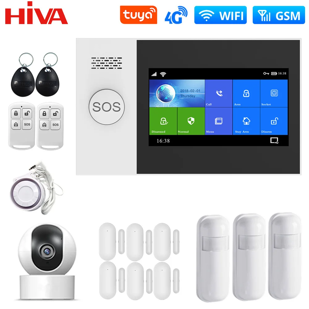 

Система сигнализации HiVi 4G Wi-Fi GSM для домашней безопасности с IP-камерой, пассивным инфракрасным датчиком, управлением через приложение, поддержкой Google Alexa PG107
